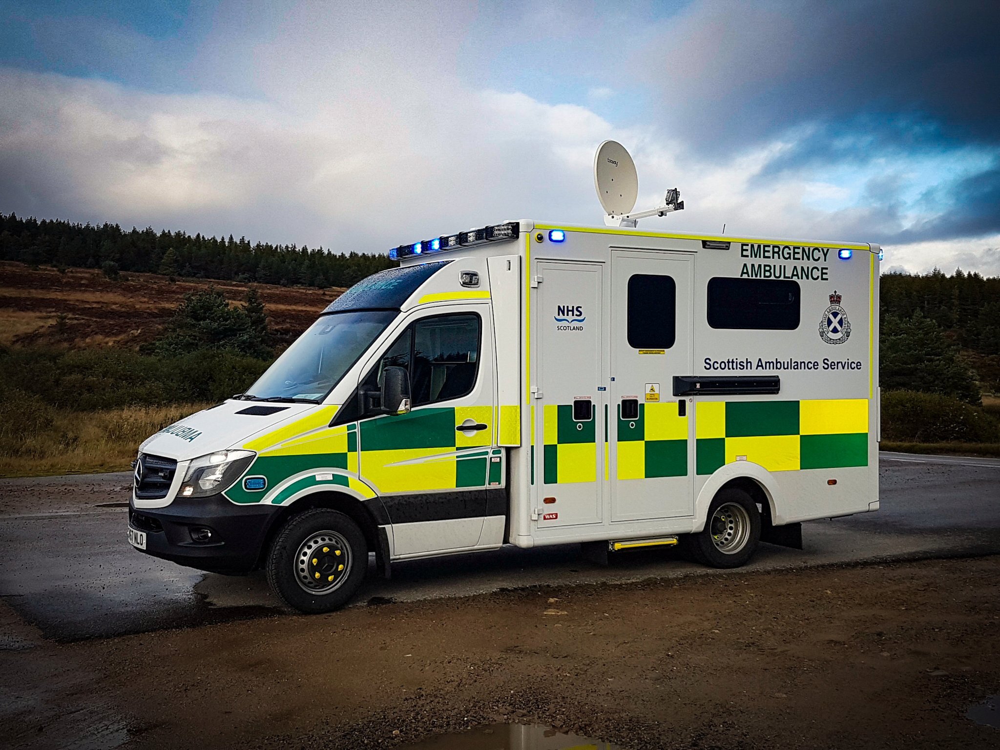 Scottish Ambulance with Satellite Uplink for Remote Imaging Diagnostics